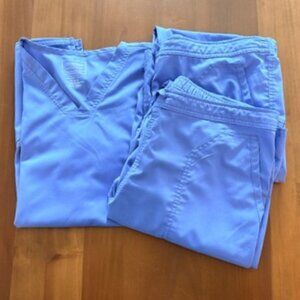 Cherokee Women's Blue Scrubs Set - 2 Pairs of Pants (Tall ) & 1 Short Sleeve Top